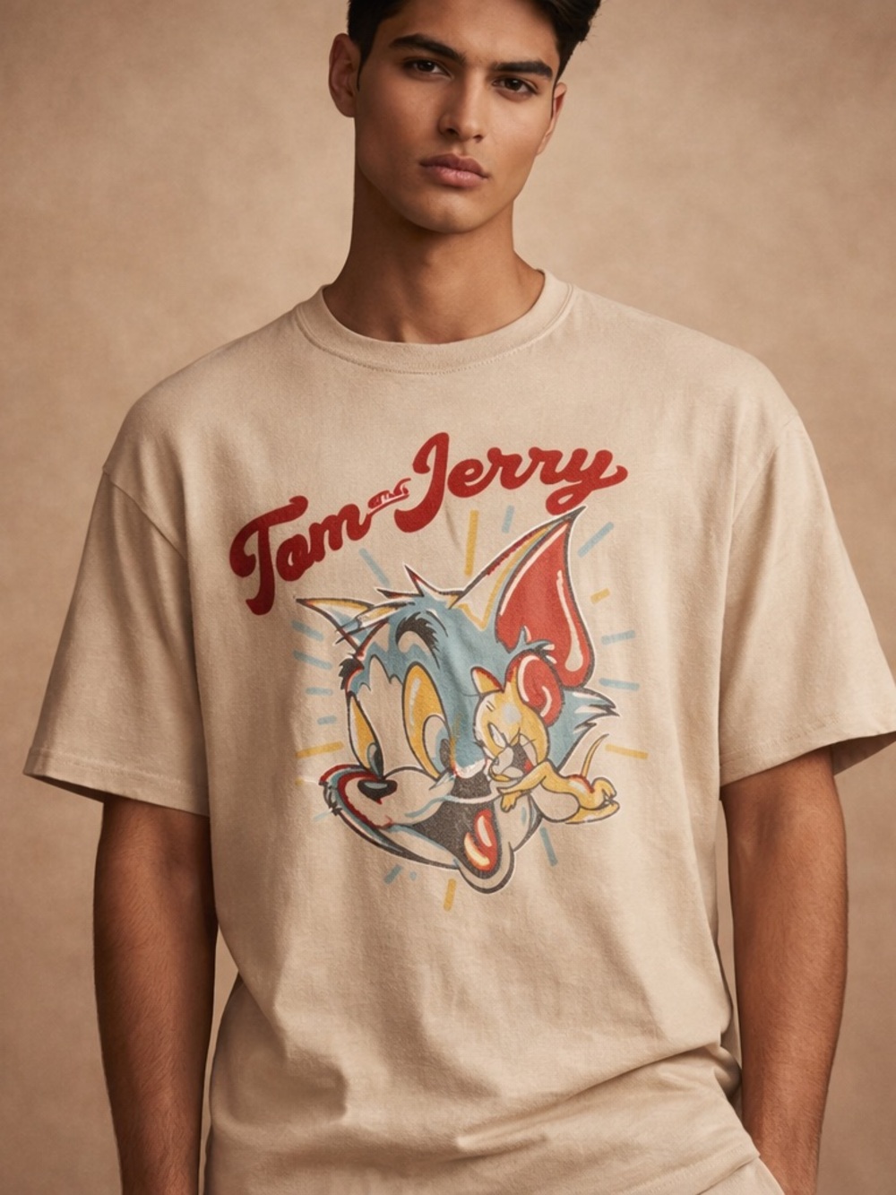 Tom and Jerry Graphic Tee - Beige